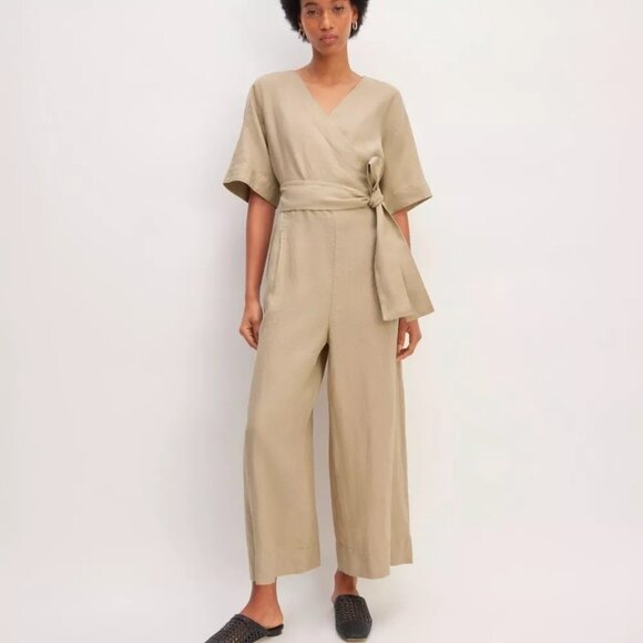 EVERLANE Linen Wrap Cross Front Jumpsuit - Picture 1 of 15